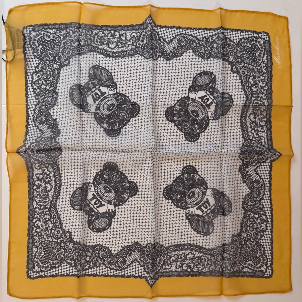 Moschino Golden Yellow and Black Lace  TOY Scarf 50 X 50 NWT